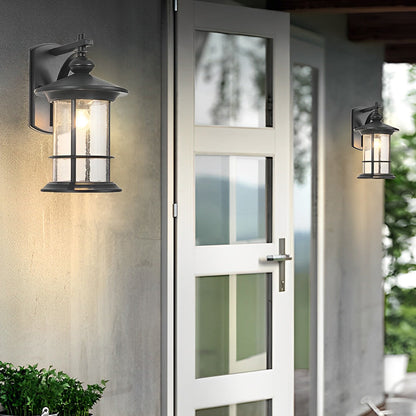 Retro Outdoor Wall Lantern Aluminum Alloy Glass E27 IP44 Waterproof Black American Garden Porch