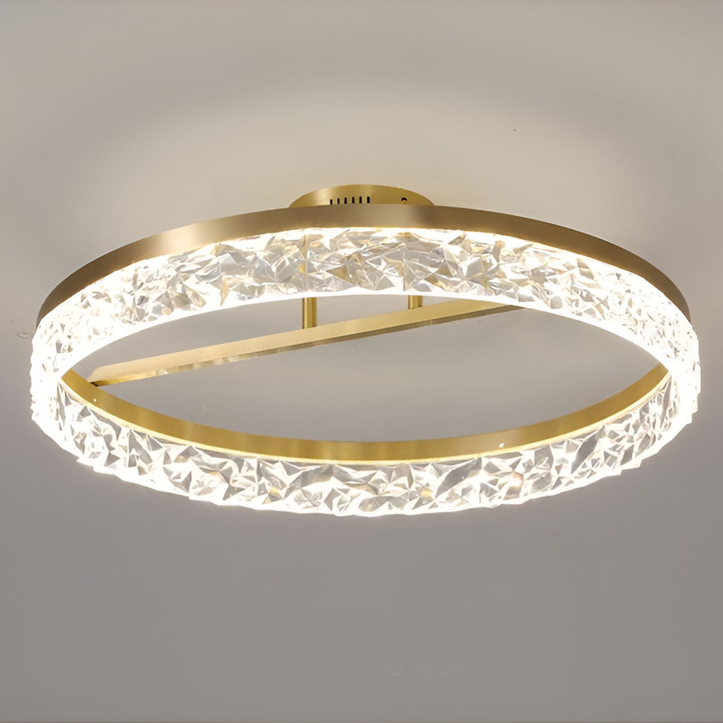 Minimalist Round LED Semi-Flush Mount Ceiling Light Modern Copper Acrylic Gold 3 Step Dimmable 20 Inch