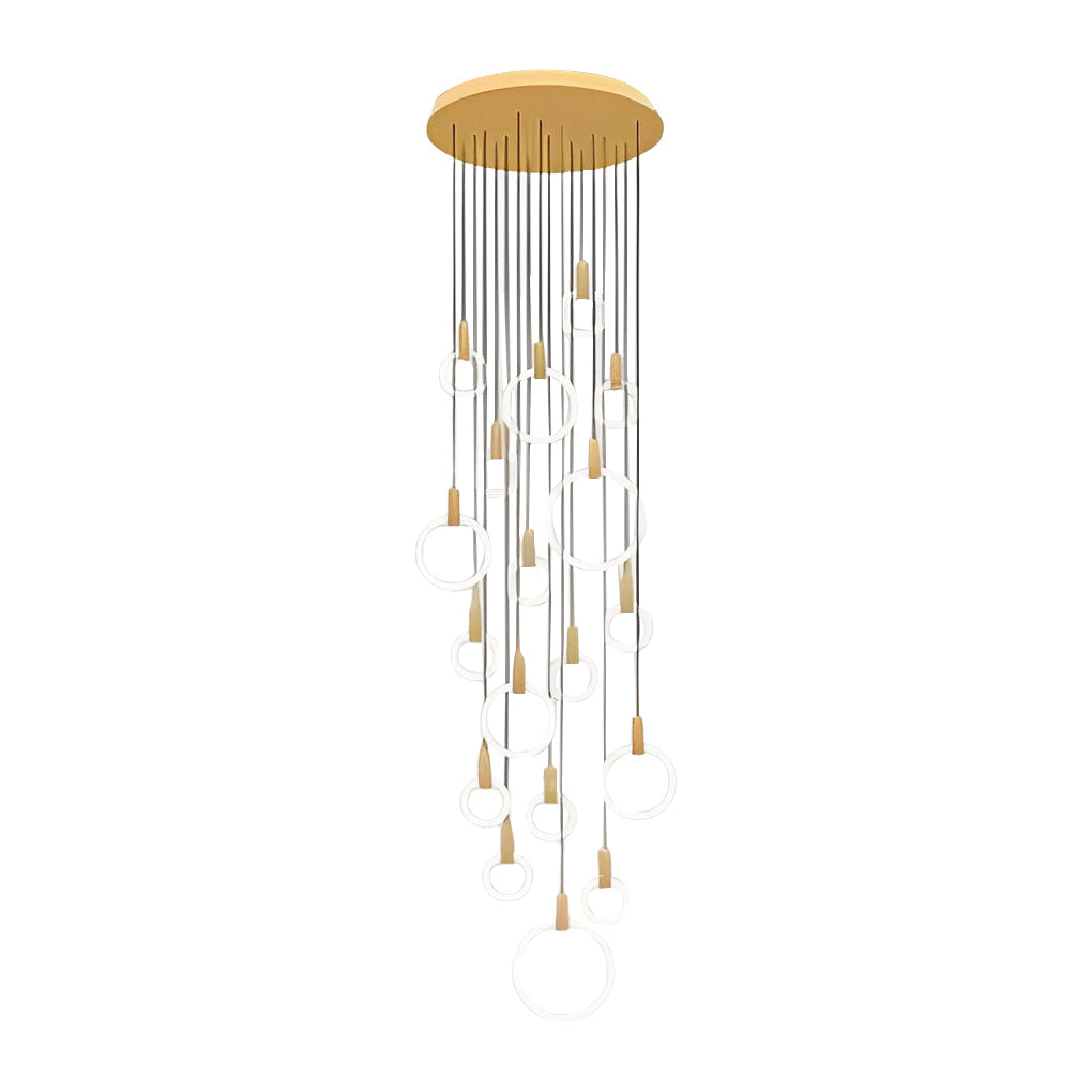 Staircase Chandelier Iron Acrylic Ring Gold Black Integrated LED Modern Nordic Retro Remote Control Stepless Dimming Twelve Configurations 1-Light to 20-Light