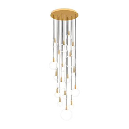 Staircase Chandelier Iron Acrylic Ring Gold Black Integrated LED Modern Nordic Retro Remote Control Stepless Dimming Twelve Configurations 1-Light to 20-Light
