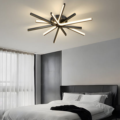 Starburst Semi-Flush Mount Ceiling Light — Modern Copper Integrated LED 6-Light Black Gold