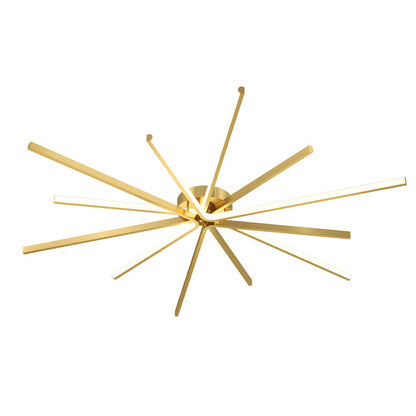 Starburst Semi-Flush Mount Ceiling Light — Modern Copper Integrated LED 6-Light Black Gold