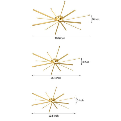 Starburst Semi-Flush Mount Ceiling Light — Modern Copper Integrated LED 6-Light Black Gold