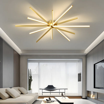 Starburst Semi-Flush Mount Ceiling Light — Modern Copper Integrated LED 6-Light Black Gold