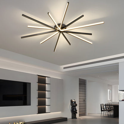 Starburst Semi-Flush Mount Ceiling Light — Modern Copper Integrated LED 6-Light Black Gold