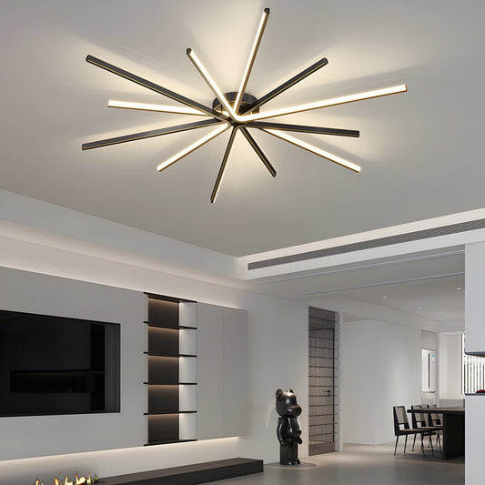 Starburst Semi-Flush Mount Ceiling Light — Modern Copper Integrated LED 6-Light Black Gold