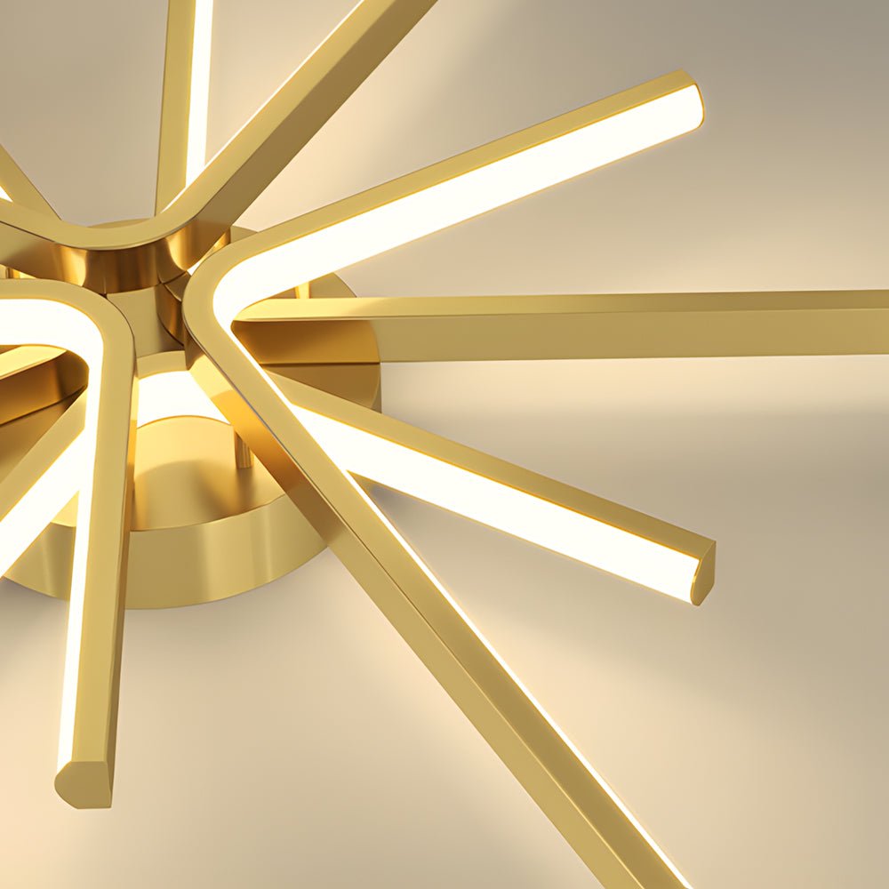 Starburst Semi-Flush Mount Ceiling Light — Modern Copper Integrated LED 6-Light Black Gold