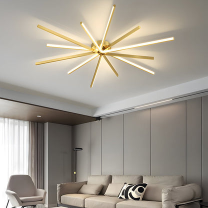 Starburst Semi-Flush Mount Ceiling Light — Modern Copper Integrated LED 6-Light Black Gold