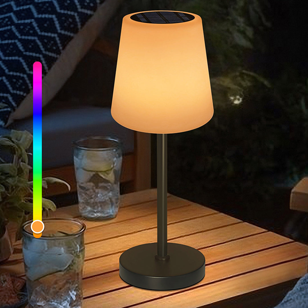 Solar Rechargeable LED Table Lamp Cordless IP65 Waterproof Dimmable Remote RGB Warm White Indoor Outdoor 18.11 Inch
