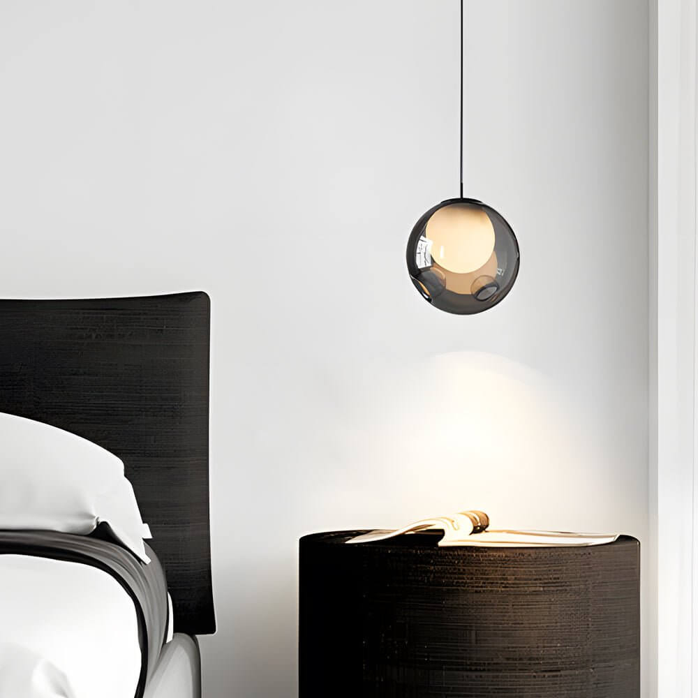 Smoke Gray Glass Bubble Globe Pendant Light