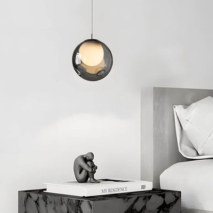 Smoke Gray Glass Bubble Globe Pendant Light