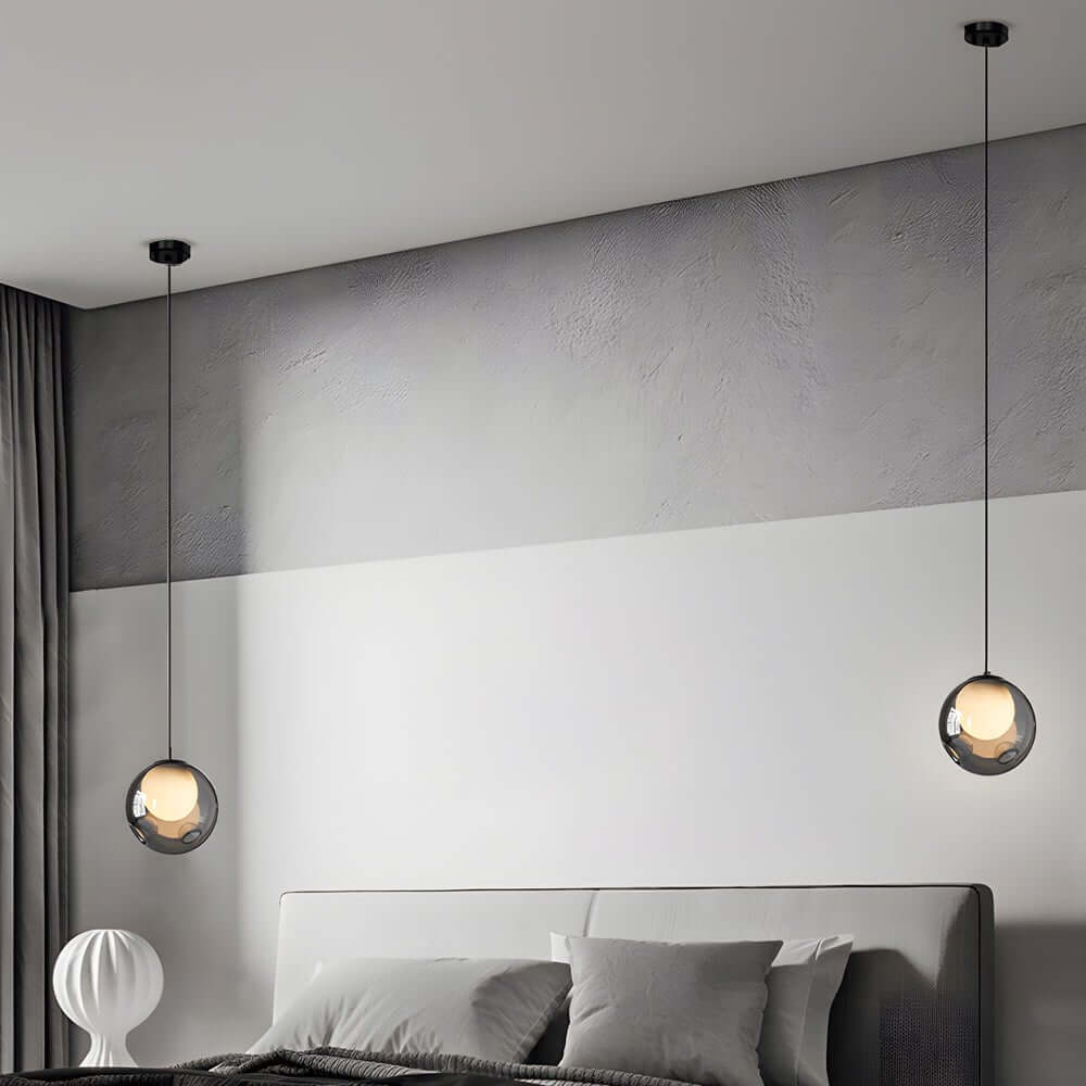 Smoke Gray Glass Bubble Globe Pendant Light