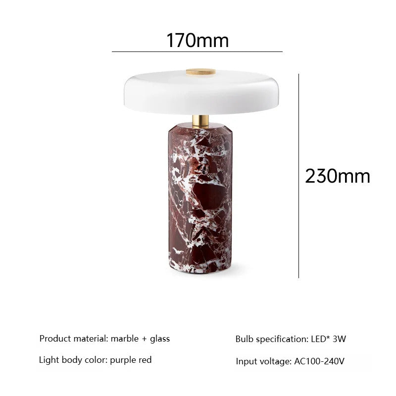 Modern Rechargeable LED Table Lamp Touch Dimmable Marble Base Blown Glass Shade Wireless Charger 3000K Denmark 8.27 Inch