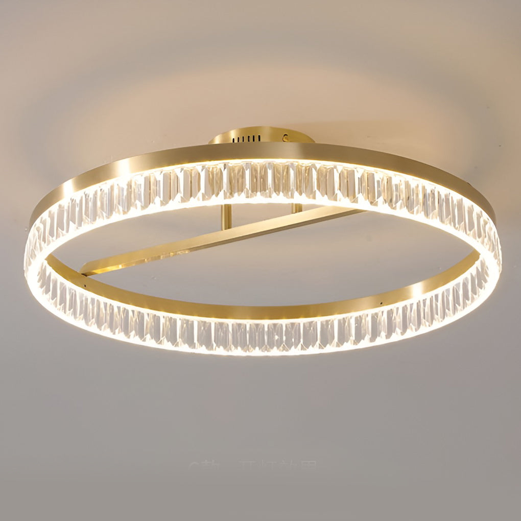 Minimalist Round LED Semi-Flush Mount Ceiling Light Modern Copper Acrylic Gold 3 Step Dimmable 20 Inch