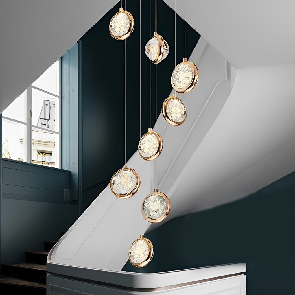 Staircase Chandelier Stainless Steel Gold Gas-Injected Hand-Blown Crystal Globe Cluster Integrated LED Modern Fixed Warm White Five Configurations 8-Light to 36-Light