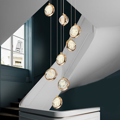 Staircase Chandelier Stainless Steel Gold Gas-Injected Hand-Blown Crystal Globe Cluster Integrated LED Modern Fixed Warm White Five Configurations 8-Light to 36-Light