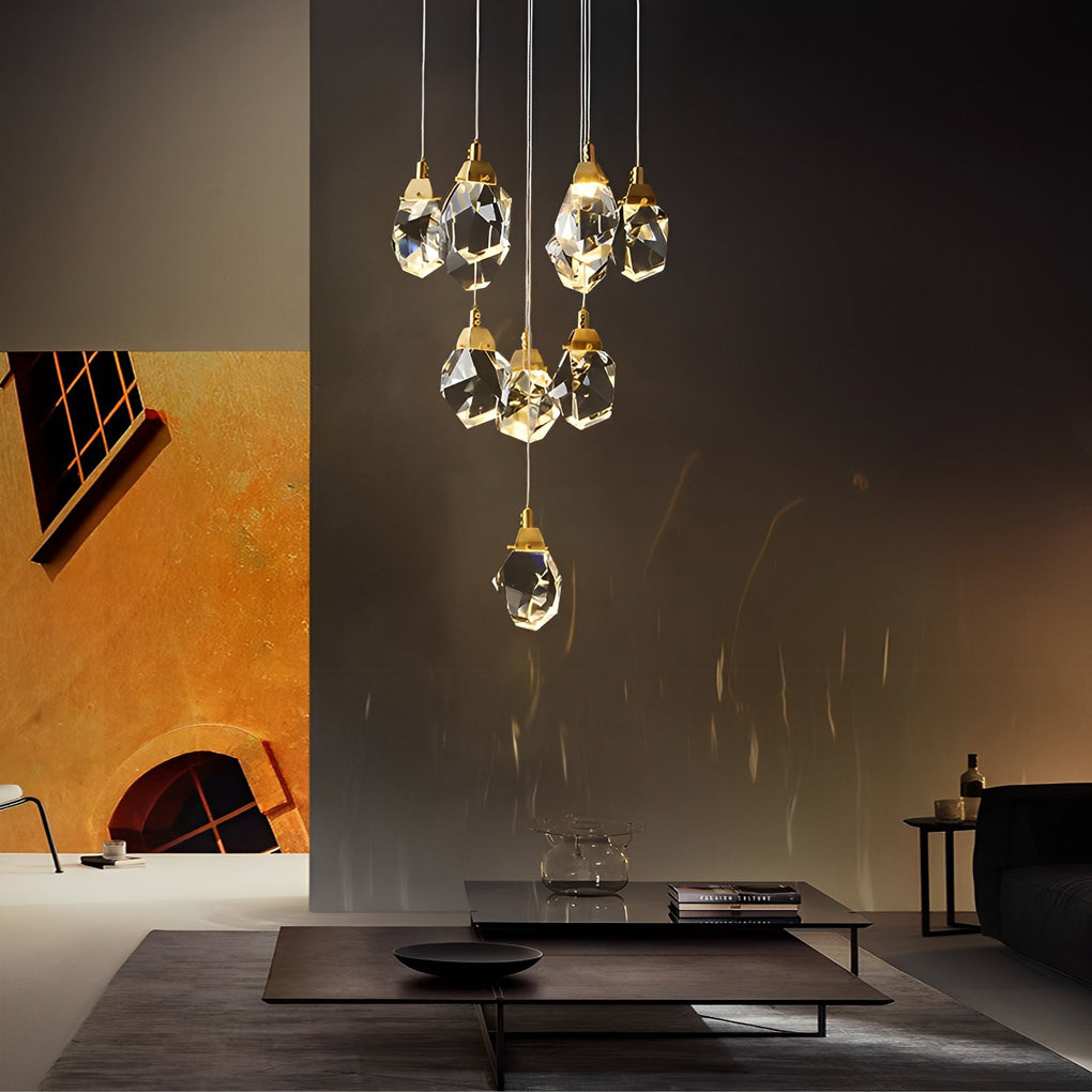 Crystal Spiral Helix Staircase Chandelier Copper Electroplated E14 3000K 9 Configurations Indoor