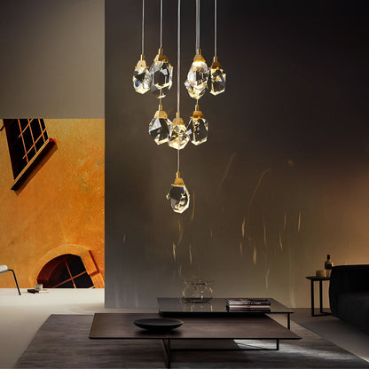 Crystal Spiral Helix Staircase Chandelier Copper Electroplated E14 3000K 9 Configurations Indoor