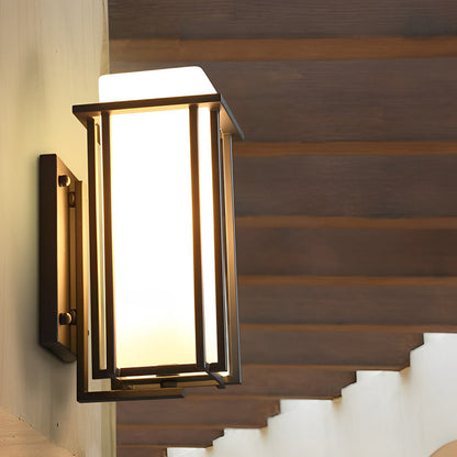 Modern Square Black Outdoor Wall Lantern Iron Milky Glass E27 2 Sizes
