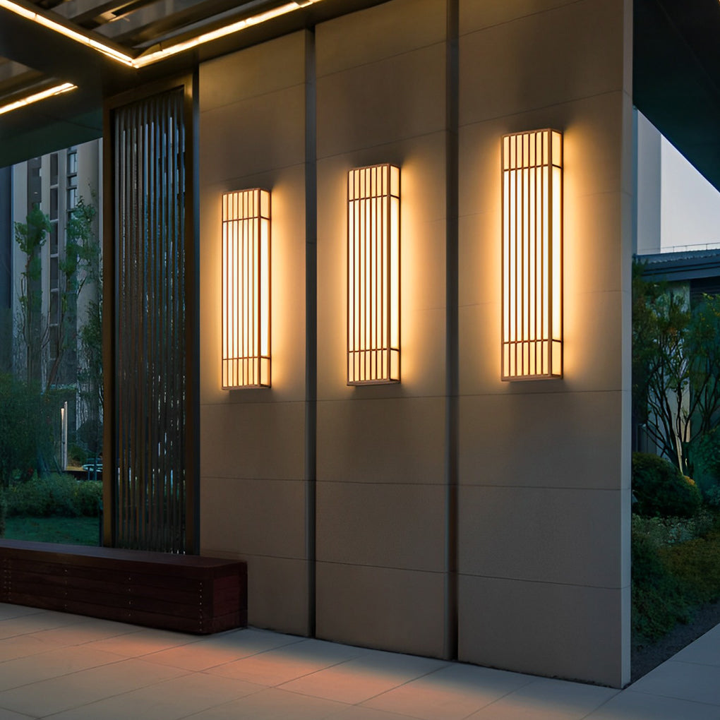 Rectangle LED Outdoor Wall Light Retro Grid Stainless Steel PC Brown IP65 CRI80 4 Heights Garden Villa