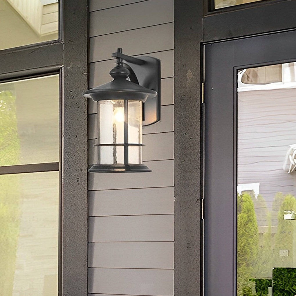 Retro Outdoor Wall Lantern Aluminum Alloy Glass E27 IP44 Waterproof Black American Garden Porch