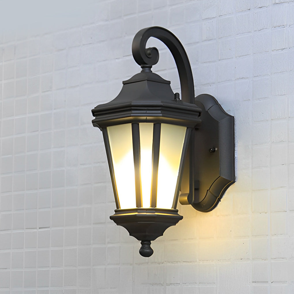 European Style Outdoor Wall Lantern Black Frosted Glass E27 2 Sizes Waterproof