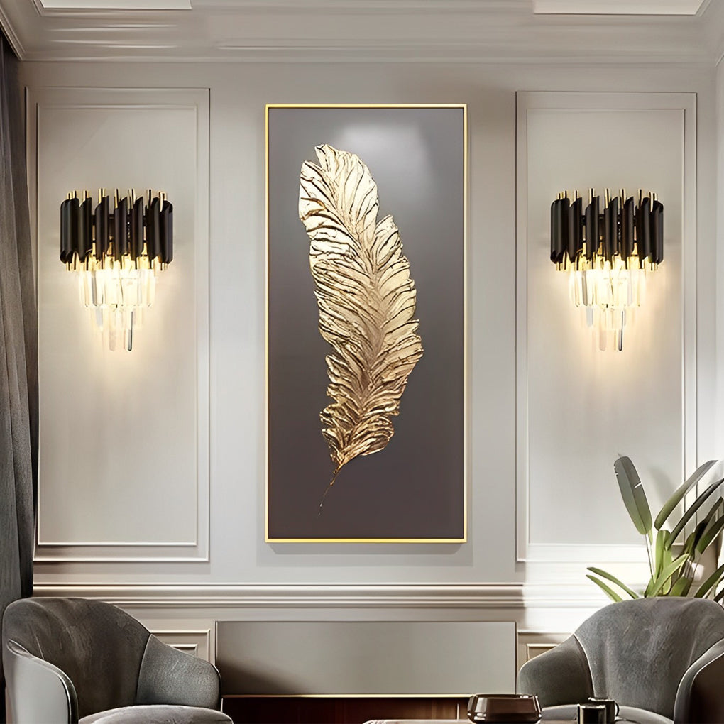 Modern Crystal Wall Sconce – Black & Gold Luxury E14 Wall Light Fixture