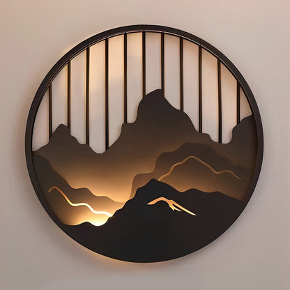 Mountain Landscape Round Outdoor Wall Light Iron LED 3000K 3 Sizes IP54