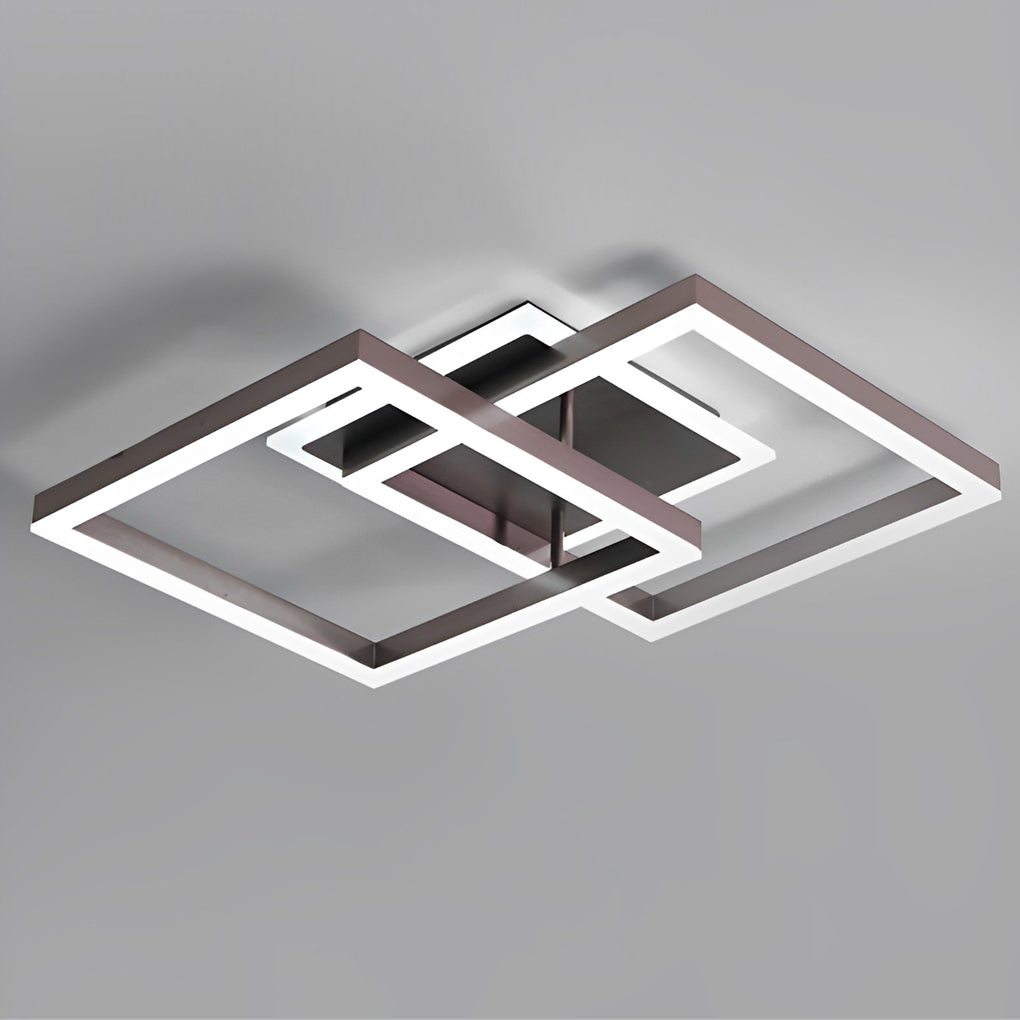 Double-Layer Overlapping Square Semi-Flush Mount Ceiling Light — Modern Nordic Brown Aluminum Acrylic LED