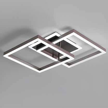 Double-Layer Overlapping Square Semi-Flush Mount Ceiling Light — Modern Nordic Brown Aluminum Acrylic LED