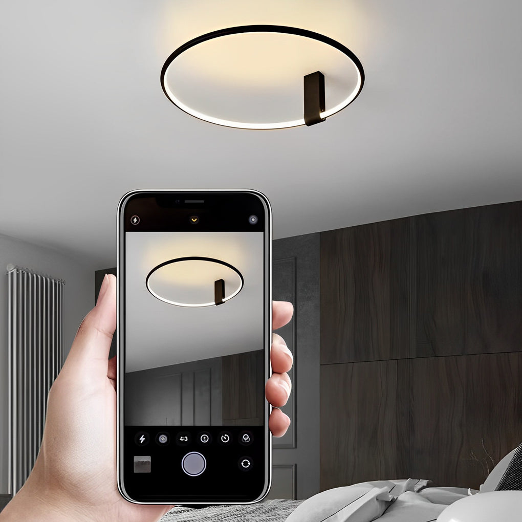 Adjustable-Angle Round Semi-Flush Mount Ceiling Light — Modern Black Aluminum Acrylic LED 3 Step Dimming High CRI
