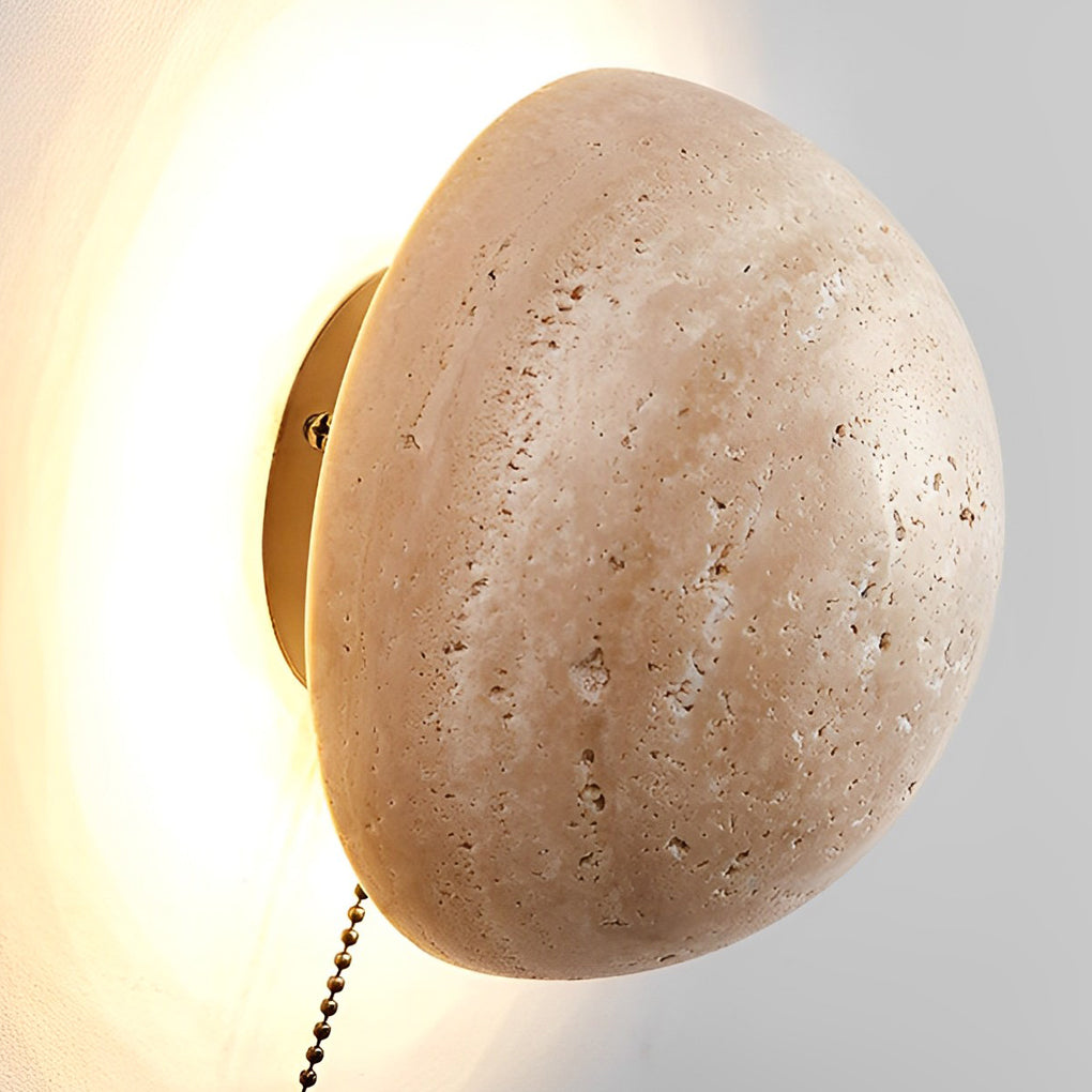Japanese Travertine Round LED Wall Sconce — Minimalist Stone Wall Lighting