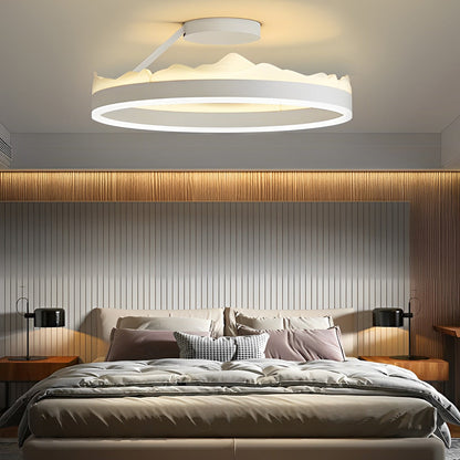 Round LED Semi-Flush Mount Ceiling Light Nordic Modern Iron Acrylic White Stepless Dimmable 16 20 Inch