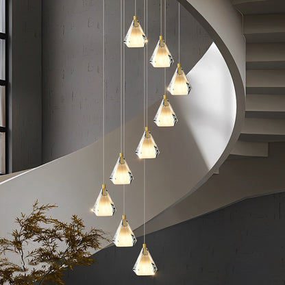 Staircase Chandelier H65 Brass Crystal Shade Brushed Copper Gold Integrated LED Modern Retro Nordic 3-Step Colour Temperature Five Configurations 9-Light to 36-Light