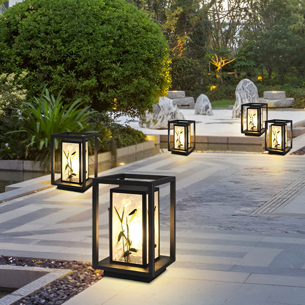 Artistic Solar LED Bollard Light Landscape Pattern Outdoor Pathway Lighting Waterproof Steel Acrylic E27 IP55