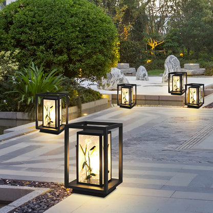 Artistic Solar LED Bollard Light Landscape Pattern Outdoor Pathway Lighting Waterproof Steel Acrylic E27 IP55