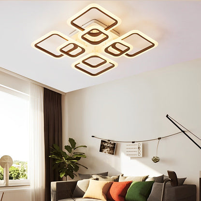 Square Internal External Semi-Flush Mount Ceiling Light — Modern White Iron Acrylic Dimmable Remote LED 5 8 Light
