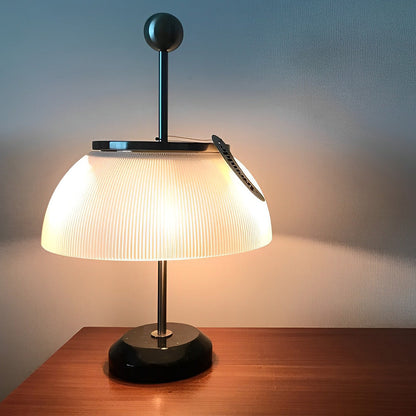 Ribbed Glass Bowl Table Lamp Modern Italian Accent Light with Metal Base Black or Silver 18.9 Inch