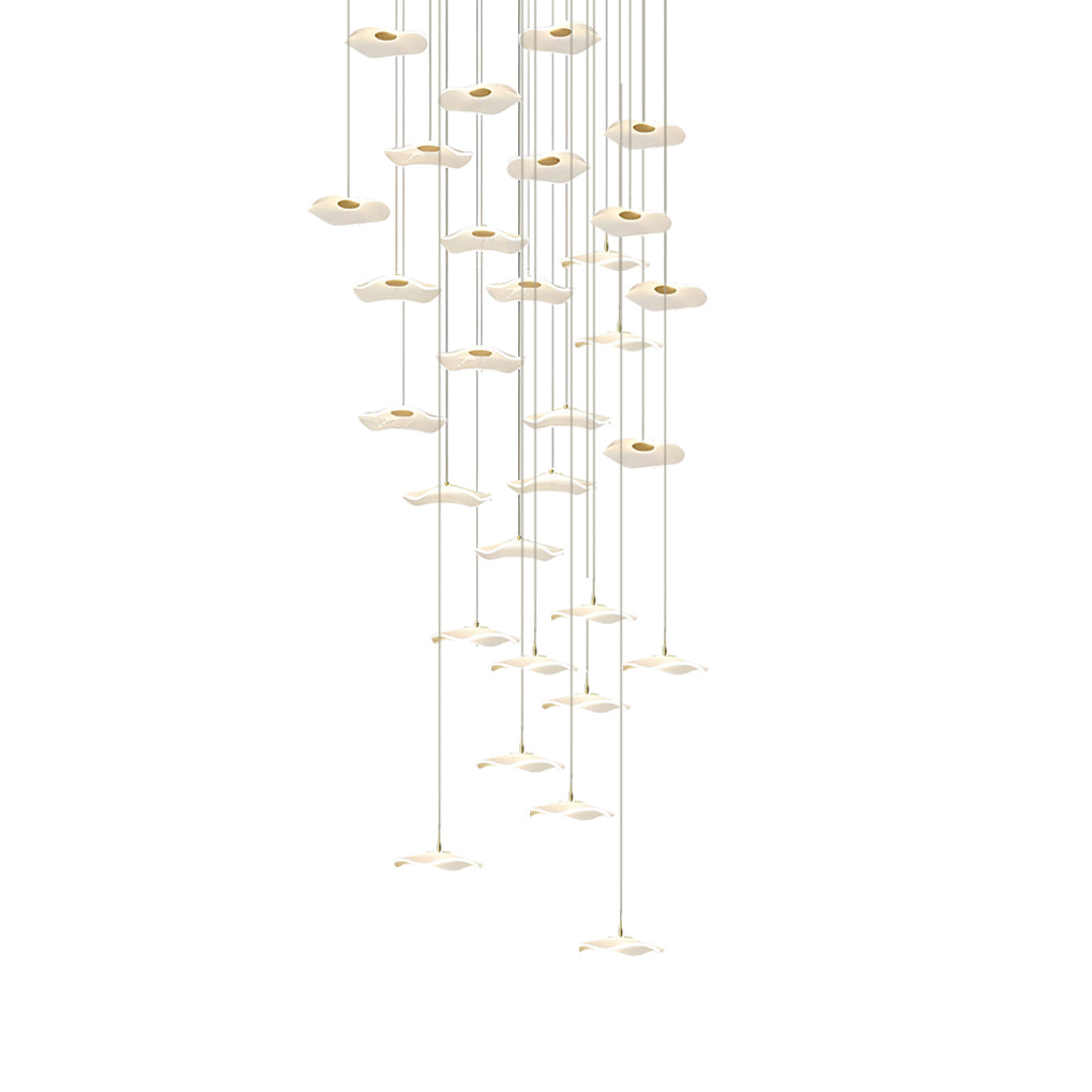 Staircase Chandelier Iron Acrylic Lotus Leaf Integrated LED Modern Retro Fixed Neutral White Dual Voltage Six Configurations 9-Light to 36-Light