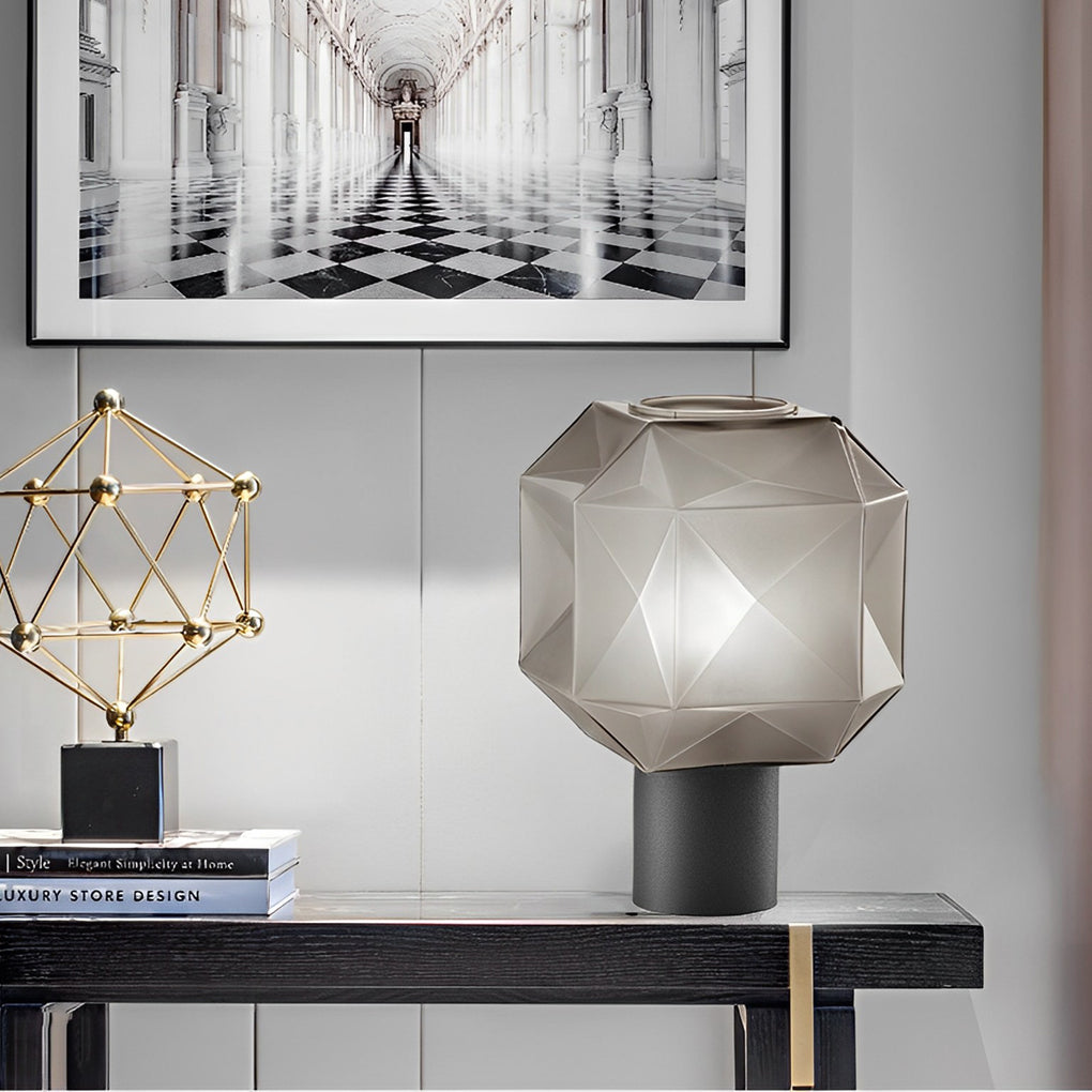 Modern Table Lamp Smoke Gray Glass Cubo Orb Multi-Refractive E27 Nordic Accent Warm White 3000K Black Brown 14 Inch