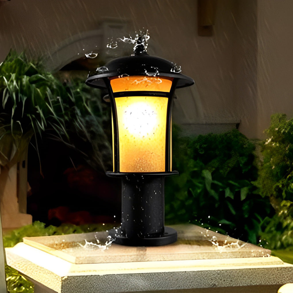 Old England Style Outdoor Garden Post Light Black Iron Handmade Glass LED 3 Heights Yard Path