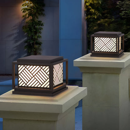 Modern Diamond Lattice Galvanized Steel Acrylic Solar or Hardwired Outdoor Pillar Light Waterproof 4 Sizes Villa Courtyard