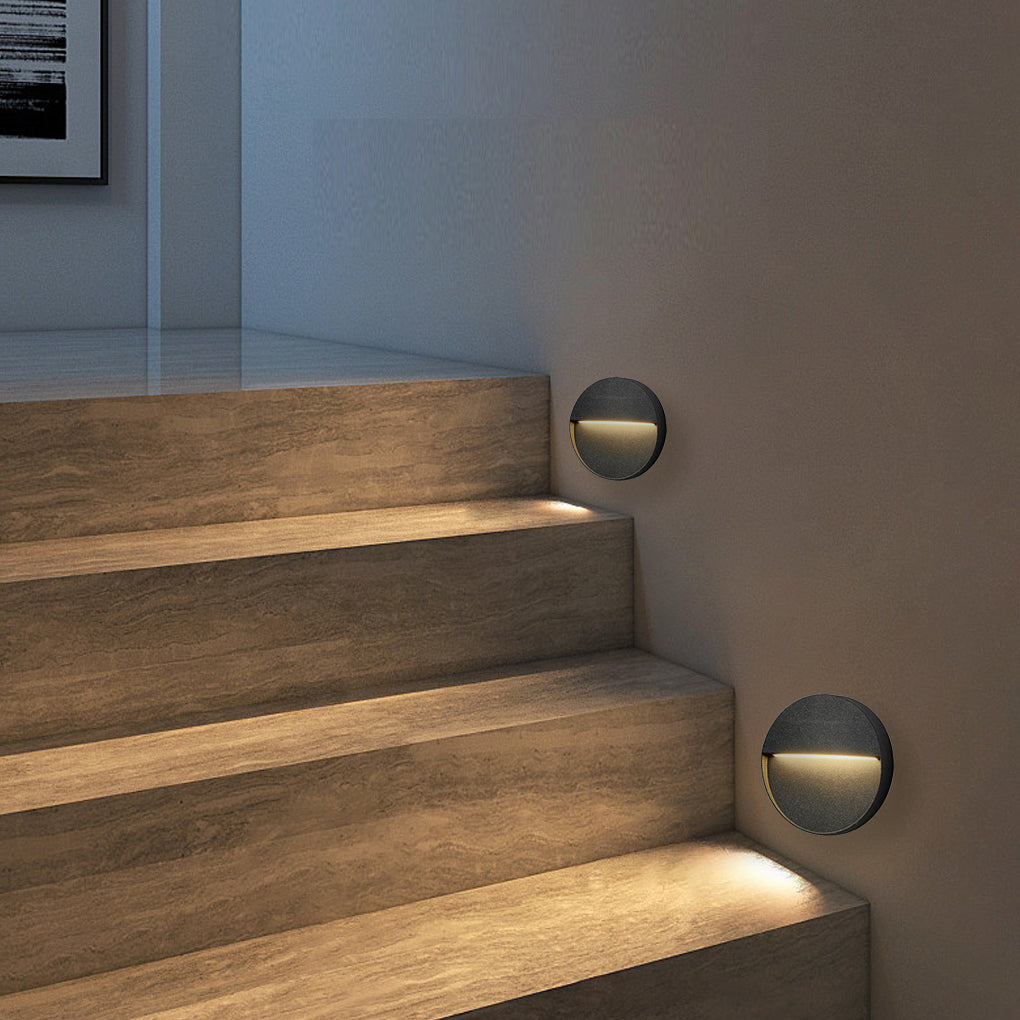 Round LED Outdoor Step Wall Light Aluminum 3W IP54 Hardwired Stair Sconce 3000K