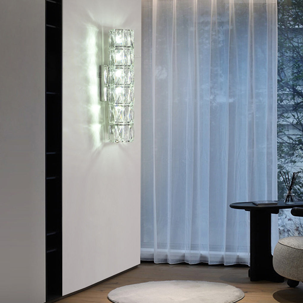 Cylindrical Crystal LED Wall Sconce Stainless Steel G9 3-Step CCT 3000K–6000K 3 Heights Indoor