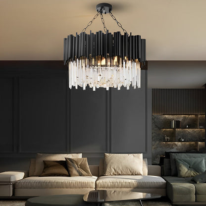 Nordalight Clear Crystal Chandelier Black Metal Circular Integrated LED Modern Nordic