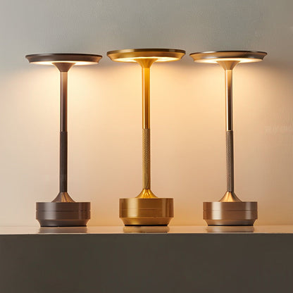 Rechargeable UFO Disc Table Lamp Polished Metal 3-Step Dimming Touch Cordless Gold Silver or Black