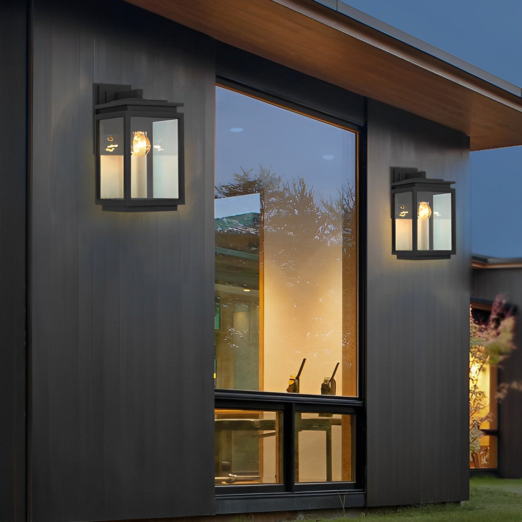 Modern Black Rectangular Glass Outdoor Wall Lantern E27 3 Heights Waterproof