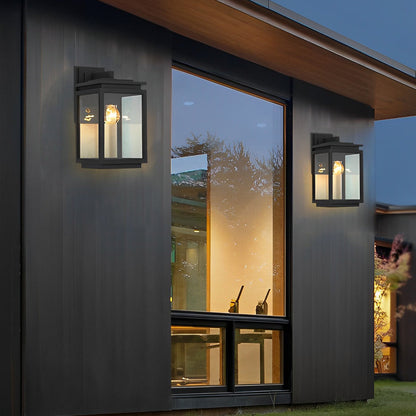 Modern Black Rectangular Glass Outdoor Wall Lantern E27 3 Heights Waterproof