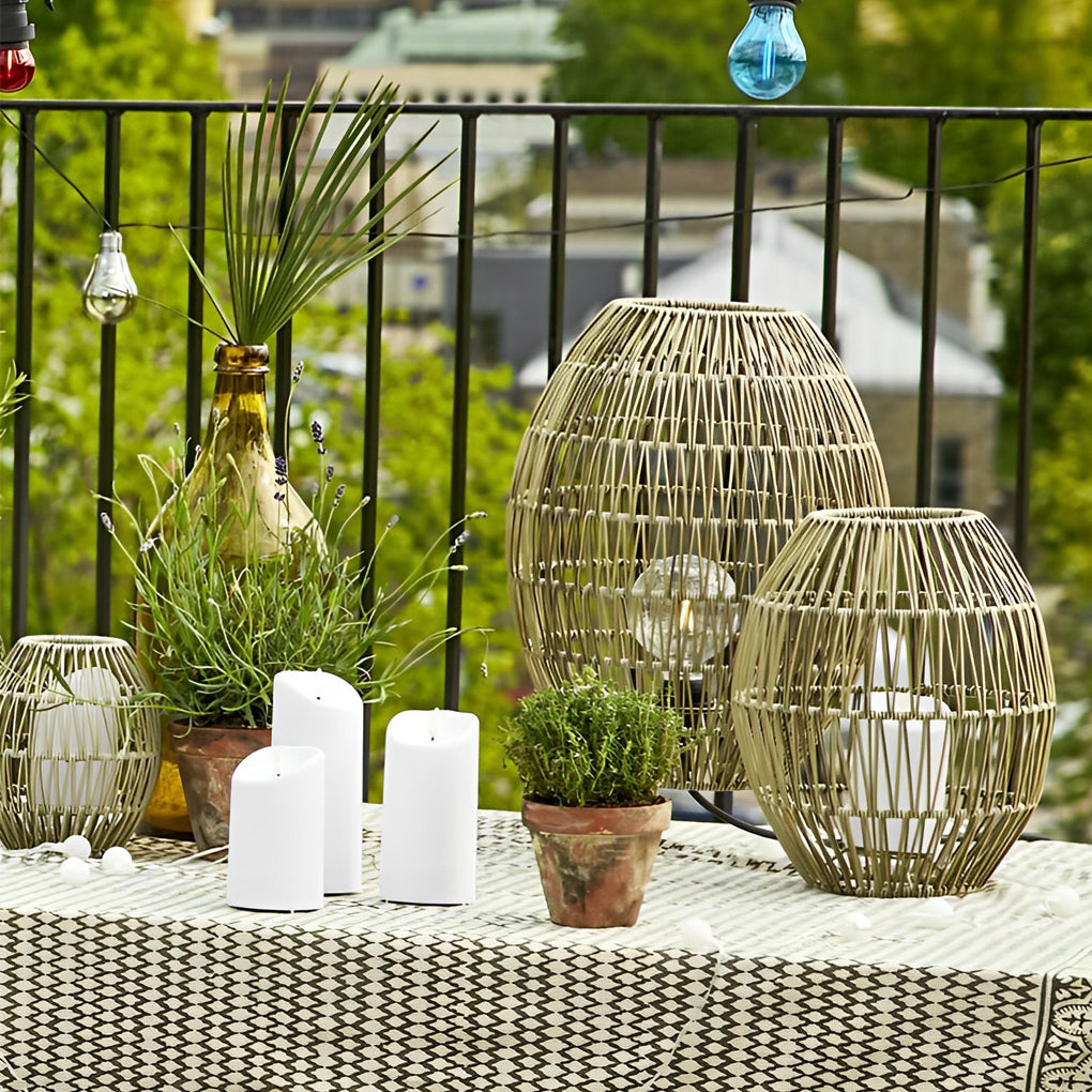 Handmade Rattan Oval Cage Outdoor Floor Lamp IP65 E27 Retro Rustic Iron