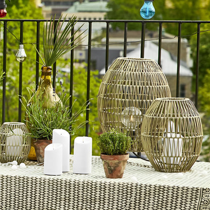 Handmade Rattan Oval Cage Outdoor Floor Lamp IP65 E27 Retro Rustic Iron